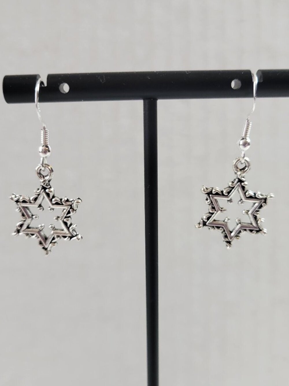 Silver Star of David Dangle Earrings Judaica Hanukkah Snowflake Jewelry E147E